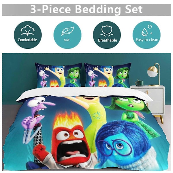 x217 Inside Out 2 Sängynpeite Mikrokuitu Vuodevaatesetti 3D-painettu Kevyt 3-osainen Peittosetti, 1 Sängynpeite ja 2 Tyynyliinaa Lapsille Pojille 240x260cm 94x102in