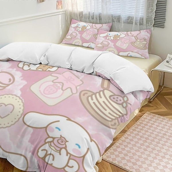 v127 Cinnamoroll 3-delars Twin Sängset - Inkluderar 1 Enkelt Täcke och 2 Örngott Sängkläder - Färgbeständig Mikrofiber - Cinnamoroll io127 240x260cm 94x102in