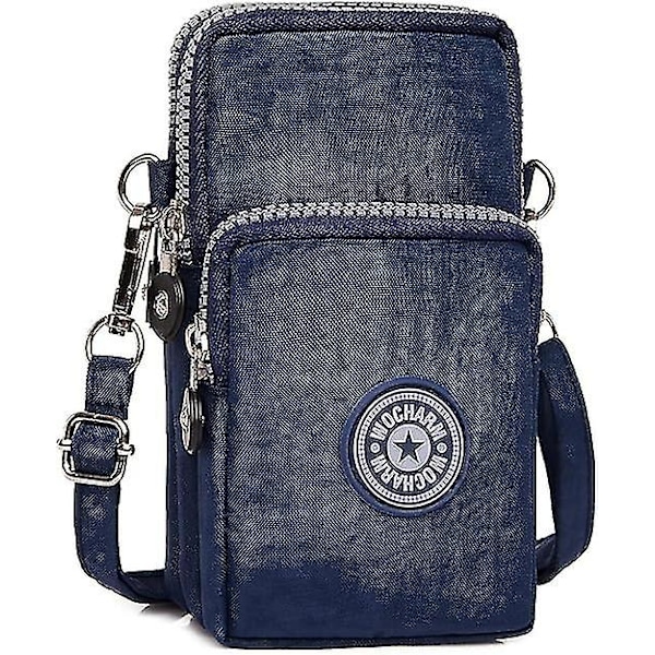 Dam flickor nylon design liten crossbody axelväska handledsväska handväskor (marinblå)