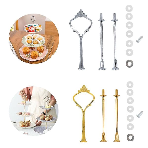 10 sett kakefat-tilbehørsett, etasjefat for 3-etasjes kakefat-holder, maskinvare Silver