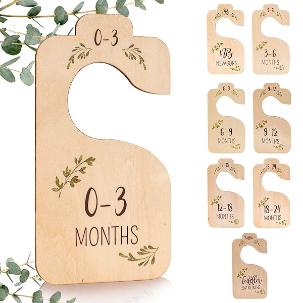 8Pcs Wooden Baby Closet Dividers Baby Closet Size Divider Wooden Baby Closet Organizers Cute Hanging Closet Dividers for Newborn Baby Clothes