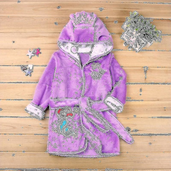 Barn Pojkar Flickor Mickey Mouse Huvtröja Fleece Badrock Klädnad Djur Nattkläder_y Tw Purple 1-2 Years