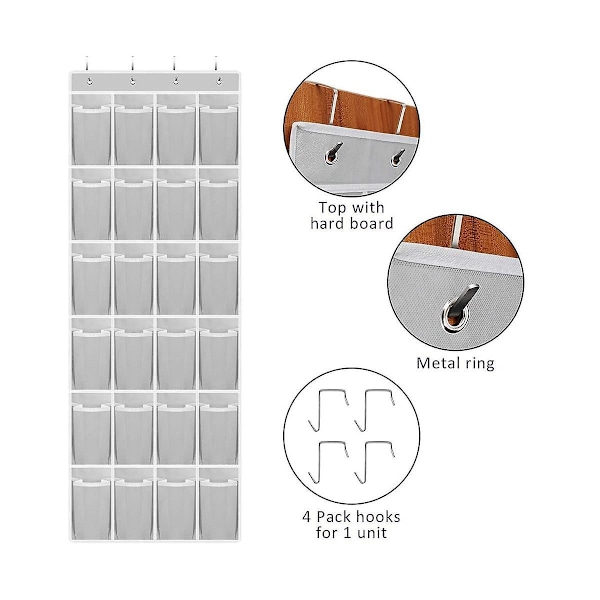 24 Sundries Sko Hengepose Multi-lomme Skopose Dør Oppbevaring Hengepose Light Gray