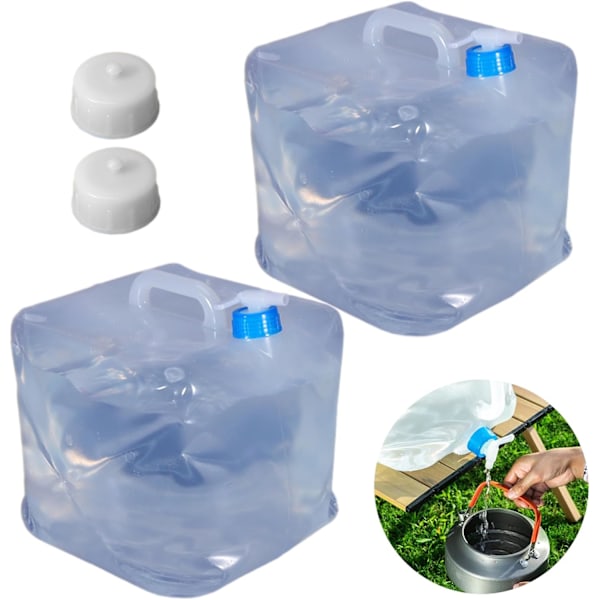 2 st 10L Vattenbehållare Set, BPA-fri Vattenbärare med Kran och Handtag, Hopvikbar Vattenhink, Bärbar Vattenförvaringskanna för Utomhusbruk
