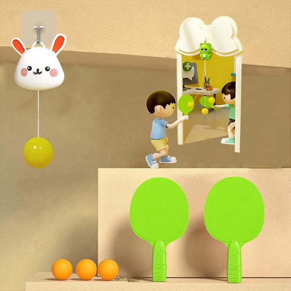 Indoor Hanging Table Tennis Trainer With Racket And Balls Home Portable Exerciser Toy Kids Boys Girls Pingpong Interaction Game Bunny