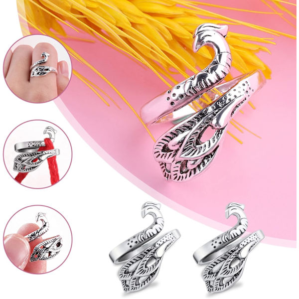 3 stk justerbare strikkehekle ringer strikketilbehør flettet påfugl åpen finger ring justerbar flettet ring for raskere strikking