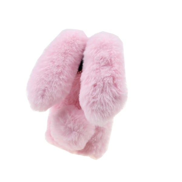 Mjuk Handgjord Fluffig Päls Söt Kanin Snygg Fodral Rhinestone Rosett Knyt TPU Skal för iPhone 13 6.1 tum - Pink