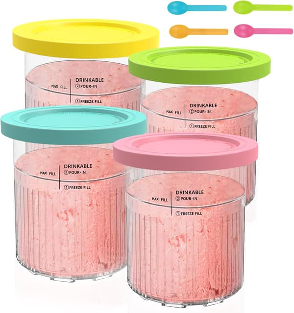 Sæt med 4 x 700 ml (24 oz) isbøtter med låg, kompatible med Ninja ismaskiner. Tilbehør til isbøtter.