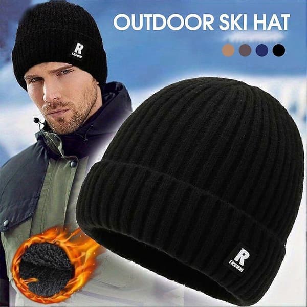 Skidmössa för män med tjock stickad kappa och sammet för höst och vinter A1K2 Gray 1pcs