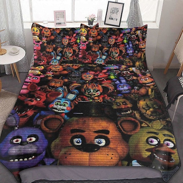 87v Five Nights at Freddy's 3-delt sengetøjssæt Varmt og behageligt blødt dynebetræk sengetøjssæt med 1 dynebetræk og 2 pudebetræk til drenge og piger 200x200cm 78x78in