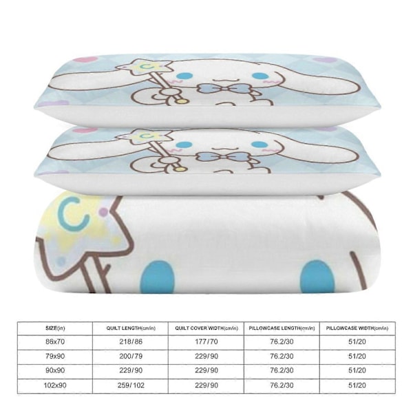 v326 Cinnamoroll 3-delars Twin Sängset - Inkluderar 1 Enkelt Täcke och 2 Örngott Sängkläder - Färgbeständig Mikrofiber - Cinnamoroll io326 200x200cm 78x78in
