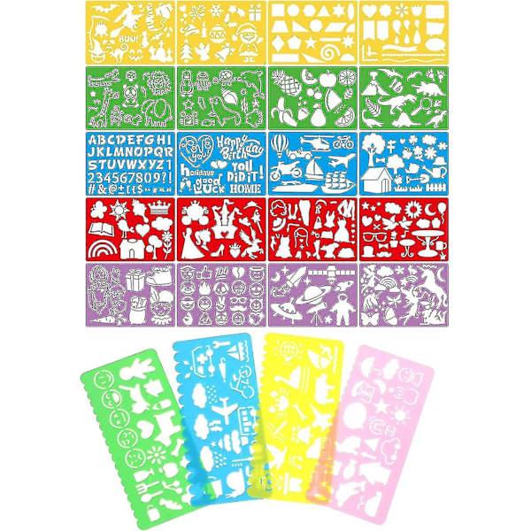 24 kpl piirustus- ja taideleimasin, uudelleenkäytettävä muovinen leikekirja, lasten maalausgrafiikkaleimasin, tee-se-itse-mallisetti korteille, päiväkirjoille, albumeille, päiväkirjoille, ikkunalle, seinälle D