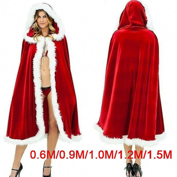Kvinnor jul jultomte mantel dräkt Röd Cape Vinter Hooded Klocka Halloween 150cm