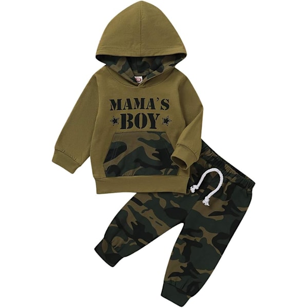 2 st baby toddler pojkar flickor kläder camouflage t-shirt+byxor+sula. 80 Green