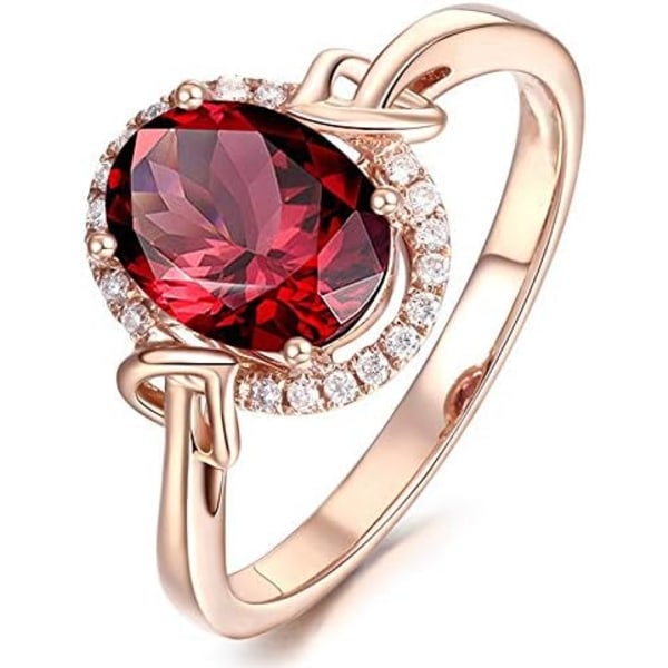 14K Roségull Ruby Ringer for Kvinner, Oval Cut Rød Cubic Zirconia Forlovelse Jubileumsring Gaver Størrelse Q