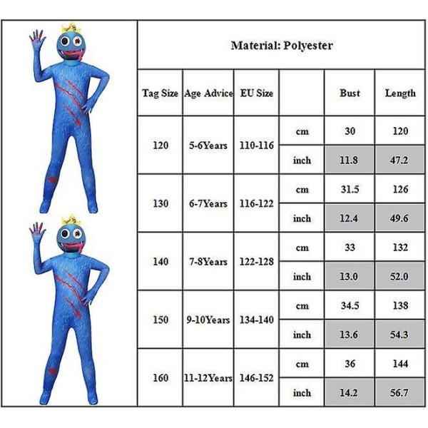 5-12-vuotiaiden lasten Rainbow Friends Roblox Halloween -juhla cosplay-asu haalari naamio 11-12Years