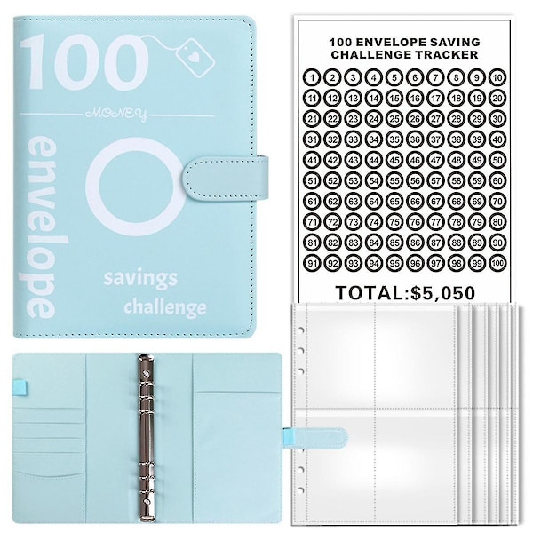 100 Konvolutter Sparepenger Utfordring Perm, A5 Spareperm Med Kontantkonvolutter For Planlegging Og Blue