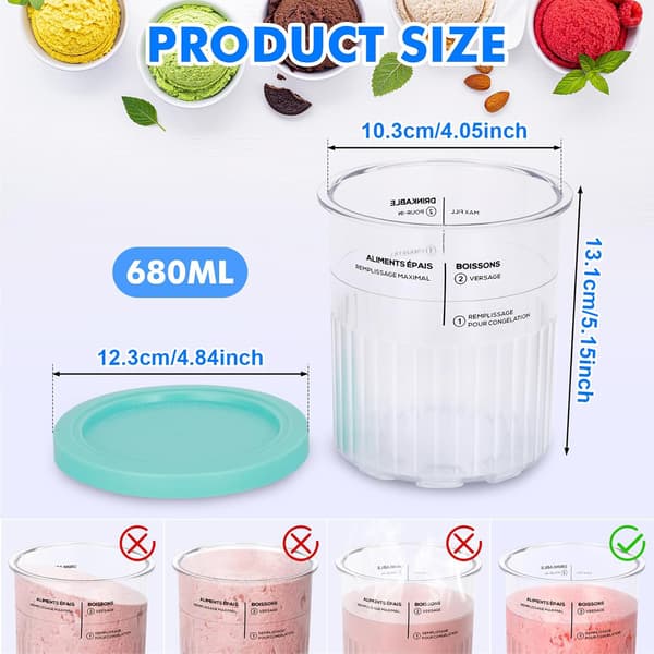 Sæt med 4 x 700 ml (24 oz) isbøtter med låg, kompatible med Ninja ismaskiner. Tilbehør til isbøtter.