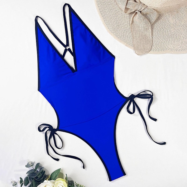 Badedragt til Kvinder Strand Bodysuit Badedragt Strop Bikini Badedragt Dame Rygløs Badedragt Ensfarvet Bikini Dame Badedragter Blå Blue Blue S