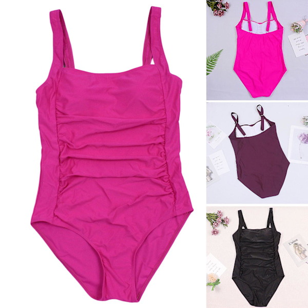 Dame Vintage Badetøj Firkantet Halsudskæring Høj Udskæring Rynket Badetøj Til Maven Slimming Badetøj Rose Red 2XL