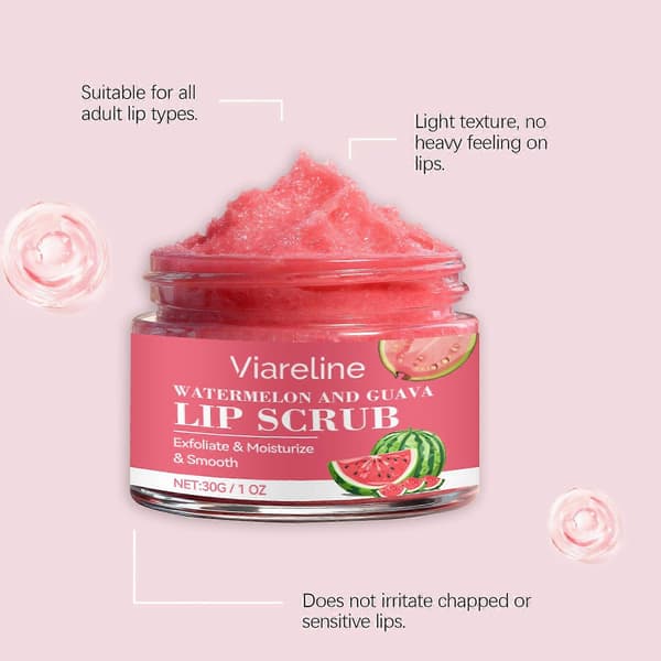 Sukkerlæbeskrub til mørke læber Eksfolierende læbeskrub til glatte og bløde læber med vandmelon og guava, læbeeksfoliator og fugtighedscreme til tørre, sprukne læber 2PCS