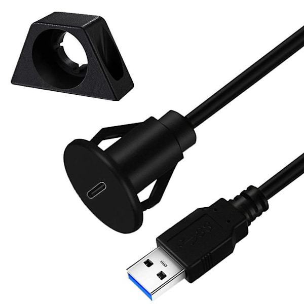 Usbc3.0 infälld kabel, Usb förlängningskabel 1,5 m för bilinstrumentpanel med panelmontering, typ A hane till C hona