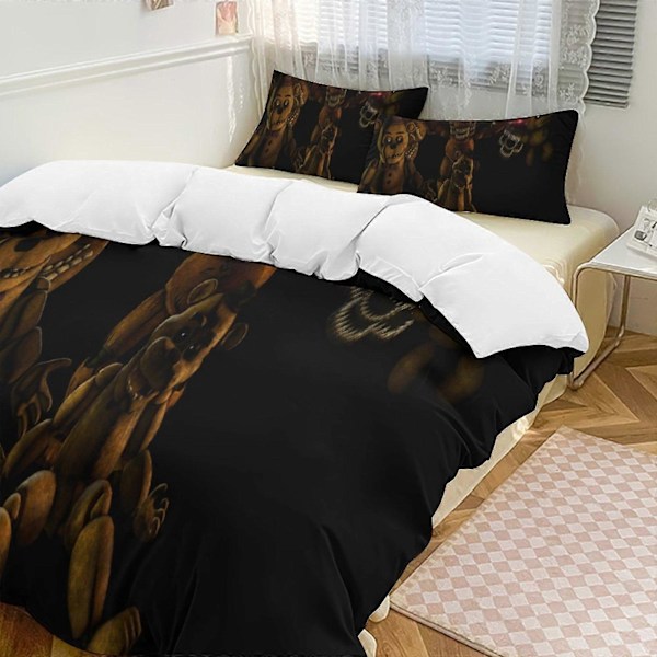 v1511 Five Nightat Freddy Täcke Set Tjockt Mjukt 3-delars Sängklädesset Året Runt Täcke med 2 Örngott för Vuxna Kvinnor Flickor Tonåringar Hemrum 135x200cm 53x78in