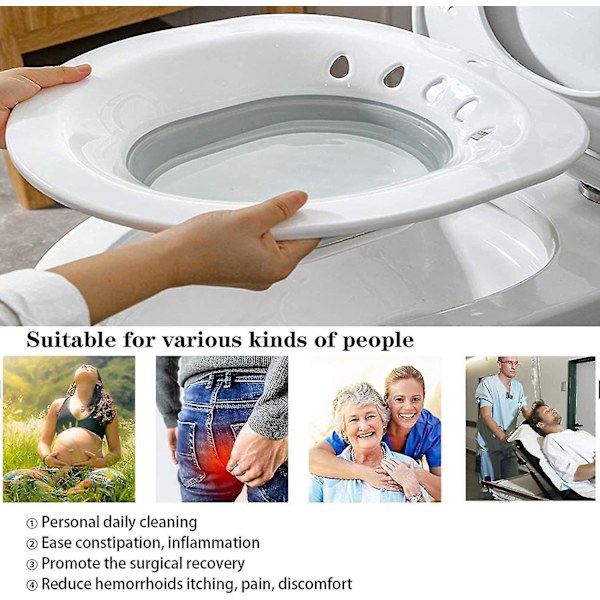 Sammenklappelig siddebad til toilet, sædebad til gravide, hæmorider, ældre, passer til universelle toiletter og kommodestol grå