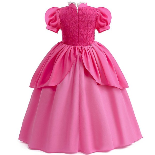 Pigeprinsessekjole Kostume Til Prinsesse Peach Cosplay Kostumer Børneoutfits Med Brosche Til Halloween Fødselsdagsfest 6-7Y