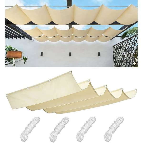 Retractable Wave Sail, Rectangular Waterproof Shade Cloth/Net, UV Sun Protection 1.8x5m, Cream White 1.8 x 5 m 1,8 x 5 m Crème