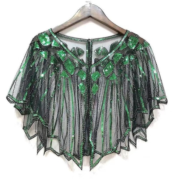 1920'erne Flapper Costume Sjal Wraps Pailletter Glitter Beaded Evening Cape Brudesjal Bolero Flapper Cover Up Black Green