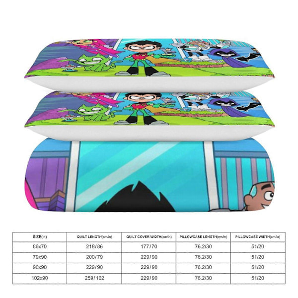 x132 Teen Titans Go 3-osainen vuodevaatesetti Lämmin ja mukava pehmeä pussilakanasetti, jossa 1 pussilakana ja 2 tyynyliinaa makuuhuoneeseen b132 200x200cm 78x78in