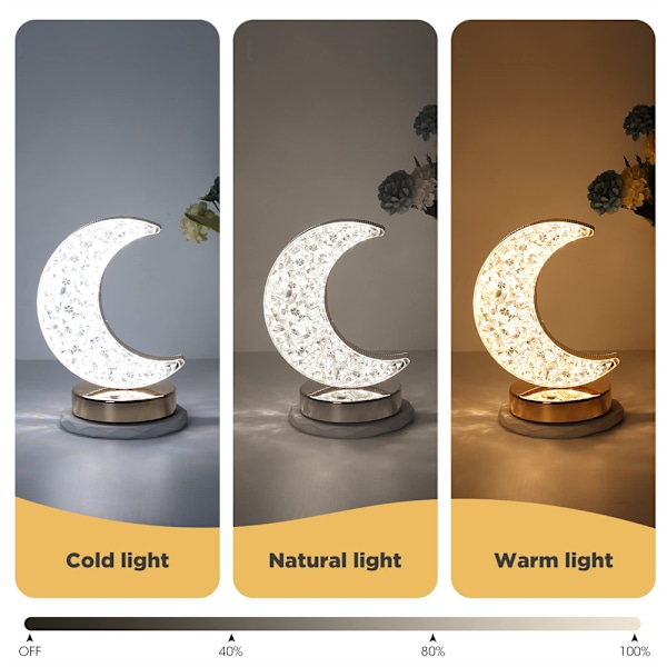 Månelampe, 3 fargemoduser Touch Lunar Lamp, Krystallbordlampe for barn Flickr rom Ramadan-dekorasjoner Moon