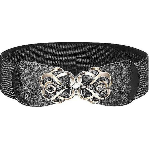 Kvinnors stretchiga vintagebälte för klänningar elastiskt brett midjebälte, svart
