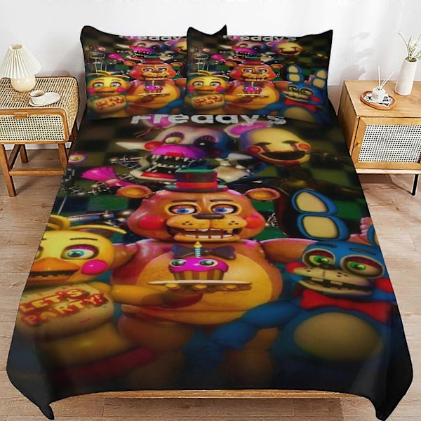 x251 Five Nights at Freddy's Sengedynebetræk Mikrofiber Sengetøj Sæt 3D Printet Letvægts 3 Dele Dynesæt, 1 Dynebetræk Og 2 Pudebetræk 135x200cm 53x78in