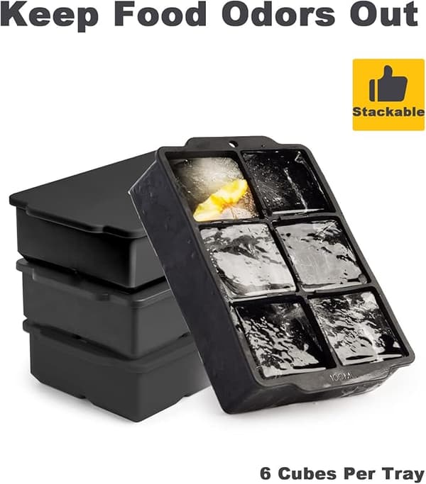 Stor isbitsform med lock, stapelbar stor fyrkantig isbitsform i silikon