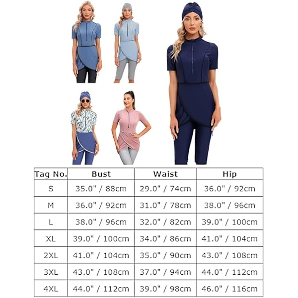 Kvinnors blygsamma muslimska badkläder arabiska islamiska burkini baddräkt kortärmad dragkedja framtill baddräkt med korta byxor hijab 3pcs tankini