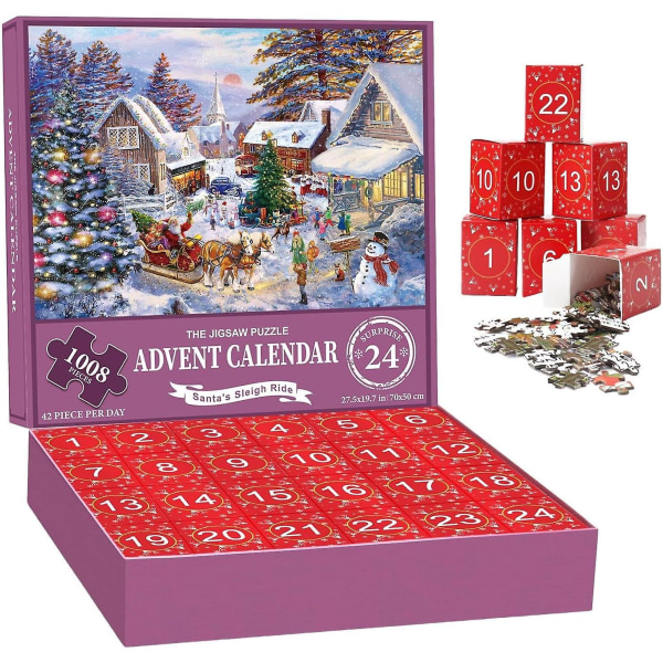 Pussel juladventskalender, 24 dagars julpusselgåva, 2023 Christmas Emporium Countdown Calendar, 1008 bitar Surprise Countdown Pussel Fo