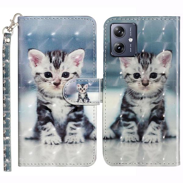 För Motorola Moto G14 5g Plånboksfodral i Läder 3d Mönster Folio Cover Cat