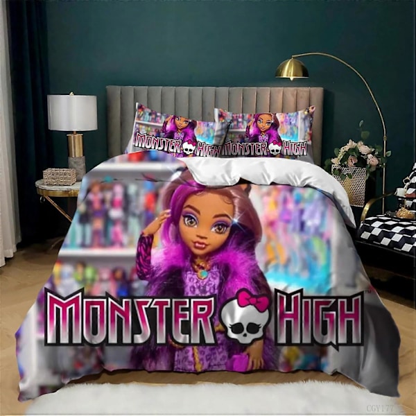 i19 Teen Monster High Dynebetræk Sæt 3 Dele Tegneserie Sengetøj Sæt Fuld Størrelse Letvægts Dynebetræk til Piger jm19 200x200cm 78x78in