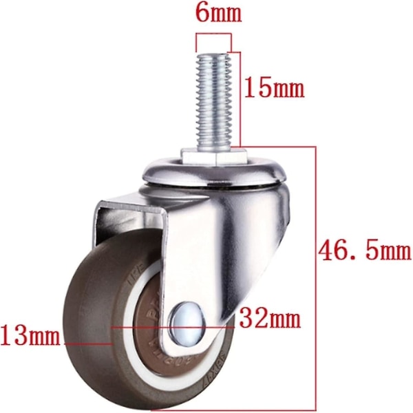 4 stk. M6 x 15mm møbelhjul med drejelige hjul med 32mm gevind TPE blødt gummi 32mm gevind