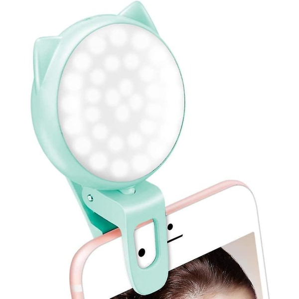 Selfie Clip On Ring Light, Mini Uppladdningsbar 9 nivåer Justerbar Ljusstyrka Circle Light Med 32 LED, Max 8 timmar