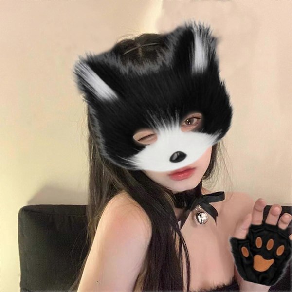 Halloween-kissan naamiosetti, karvainen puku, ketun puku Cosplay-asu, Halloween, ketun hännän Cosplay, Halloween-ketun naamio, karnevaali Halloween-juhlan Cosplay grey