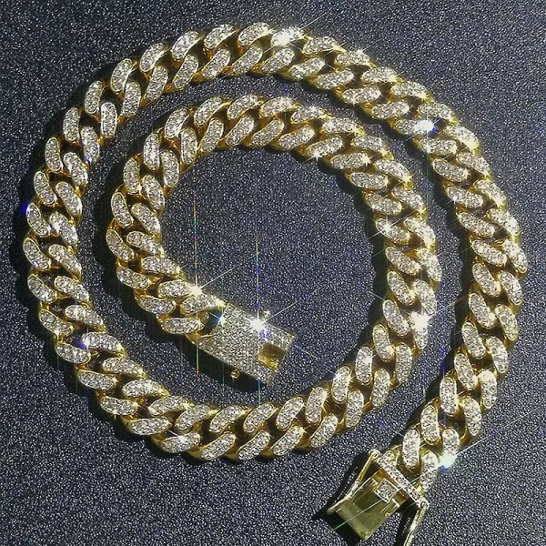 Kuubalainen lenkkiketju Miehet Jäätynyt Miami Kuubalainen Ketju Kaulakorut Hopea/kulta Bling Timantti Hip Hop Korut Naisille gold