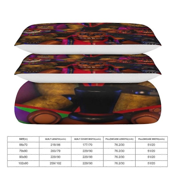 x256 Five Nights at Freddy's FNAF Dynetrekk Mikrofiber Sengetøy Sett 3D Trykt Lettvekt 3-delt Dynesett, 1 Dynetrekk Og 2 Puter 200x200cm 78x78in