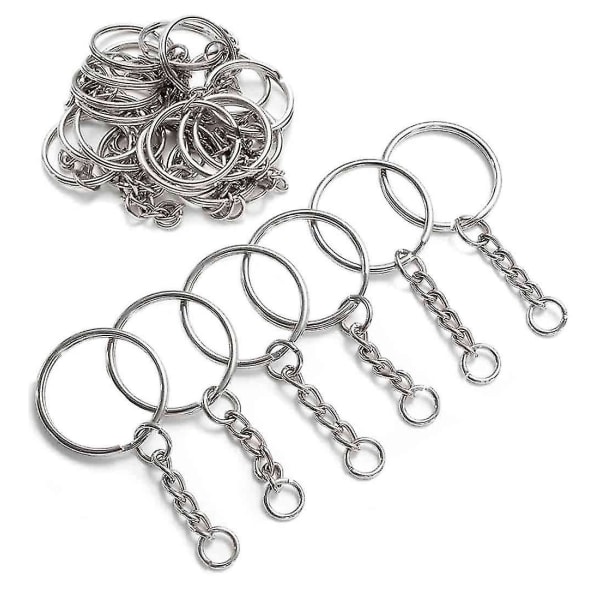 Nyckelring Ring Set, 60st Splits Nyckelring Hoops With Kedja + 60st Jumper Rings, Metal Ssliver Nyckelringar för gör-det-själv