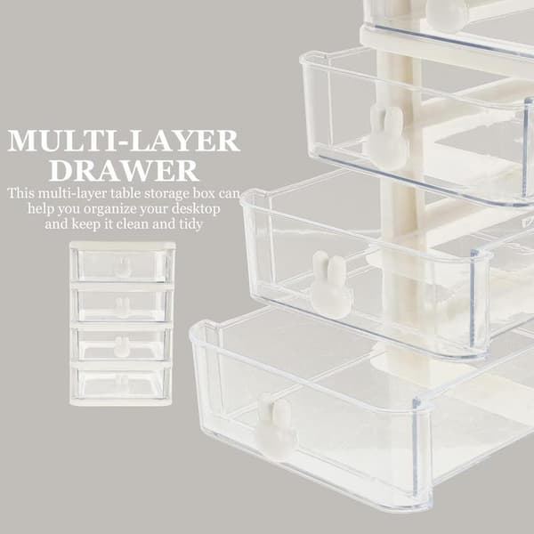 Plastic Storage Box, 21X17cm 4 Layers Multifunctional Desktop Storage Cabinet Storage Container with Drawers Mini Drawer Organizer for Home, Office White