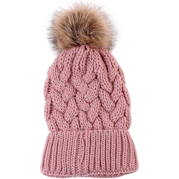 Dww-2PCS Mamma Baby Mössa Familj Matchande Mössa Hatt Vinter Varmare rosa