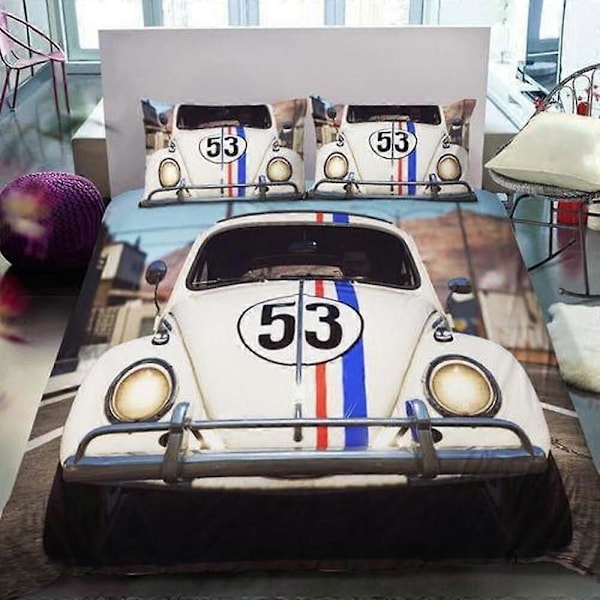 v2262 Sängkläder Herbie The Love Bug Beetle Täcke Påslakan Set Överkast Barn 3-Delars Sängklädesset (1 Påslakan + 2 Örngott) Sängkläde 135x200cm 53x78in
