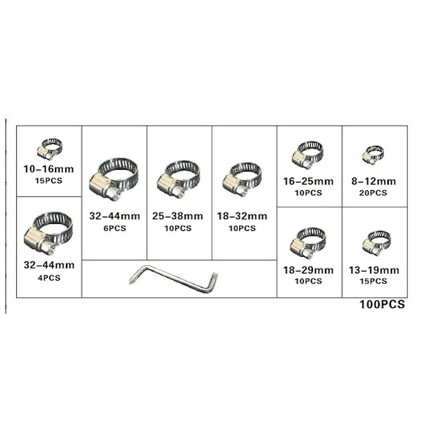 101 stk. assorteret rustfrit stål slangeklemme sæt med ingen driver jubilæumsklips sæt nr. 37234 nr. 37234